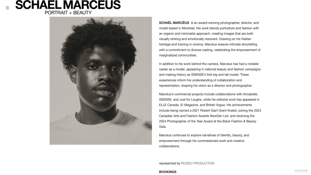 Schaël Marcéus portfolio about me page