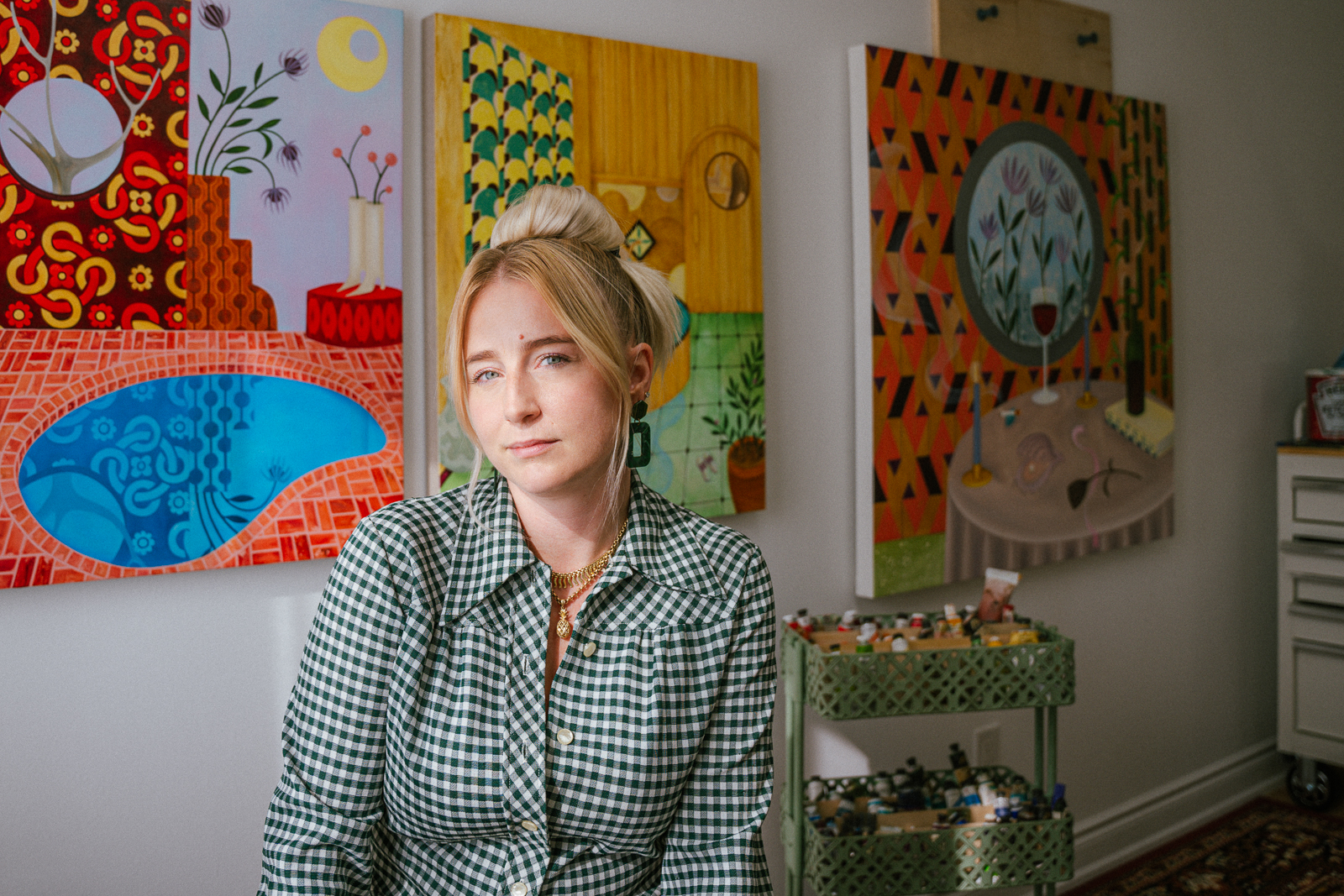 Portrait of painter Georgina Walker in her studio.