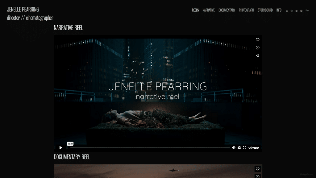 Janelle Pearring online portfolio reels