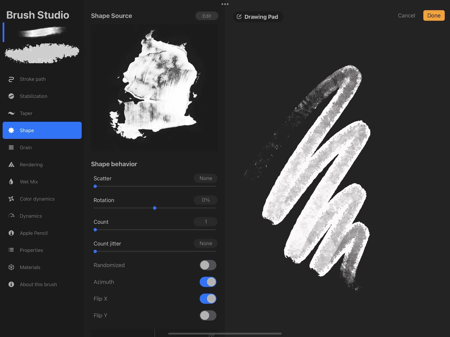 screenshot of UX in Procreate