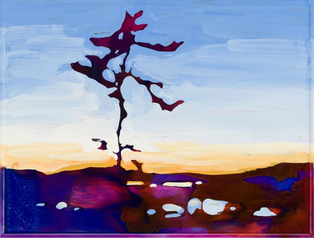 painting of a tree by Steve Driscoll titled Standing alone. 2024